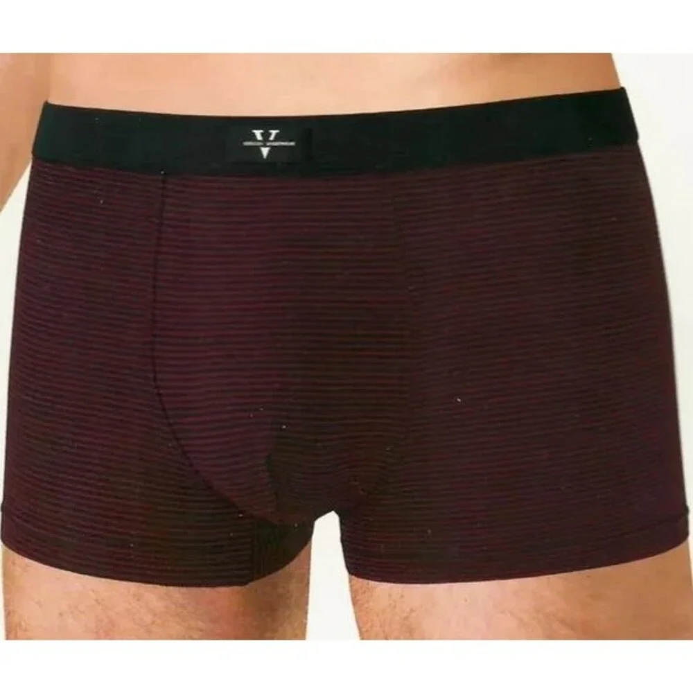 Men's 3XL Black Burgundy Striped Trunks Underwear Boxer Briefs Soft Breathable